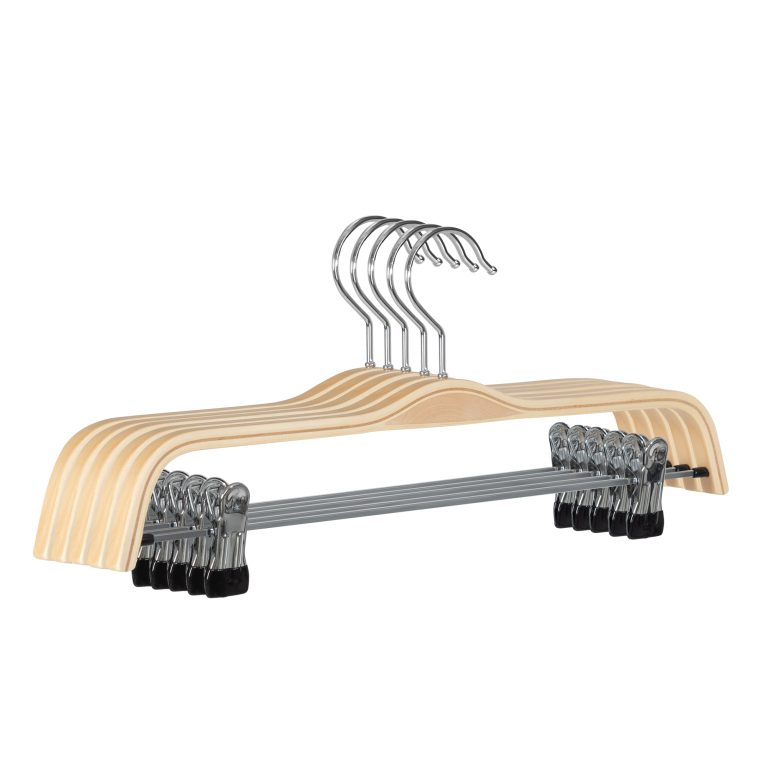 JS HANGER Light Weight Wood Skirt Hangers with Clips