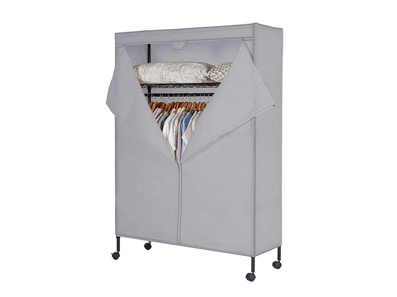JS HOME Heavy Duty Garment Rack, Free-Standing Rolling Clothes Rack with Fitted Grey Oxford Cover, Extra Large Wardrobe Storage Rack/Organizer