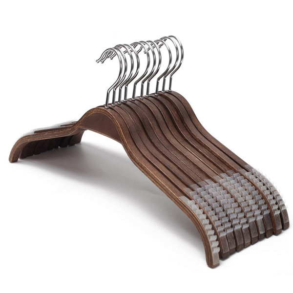 Elegant Wooden Clothes Hangers with Soft Non-Slip Stripes for Coats and Shirts