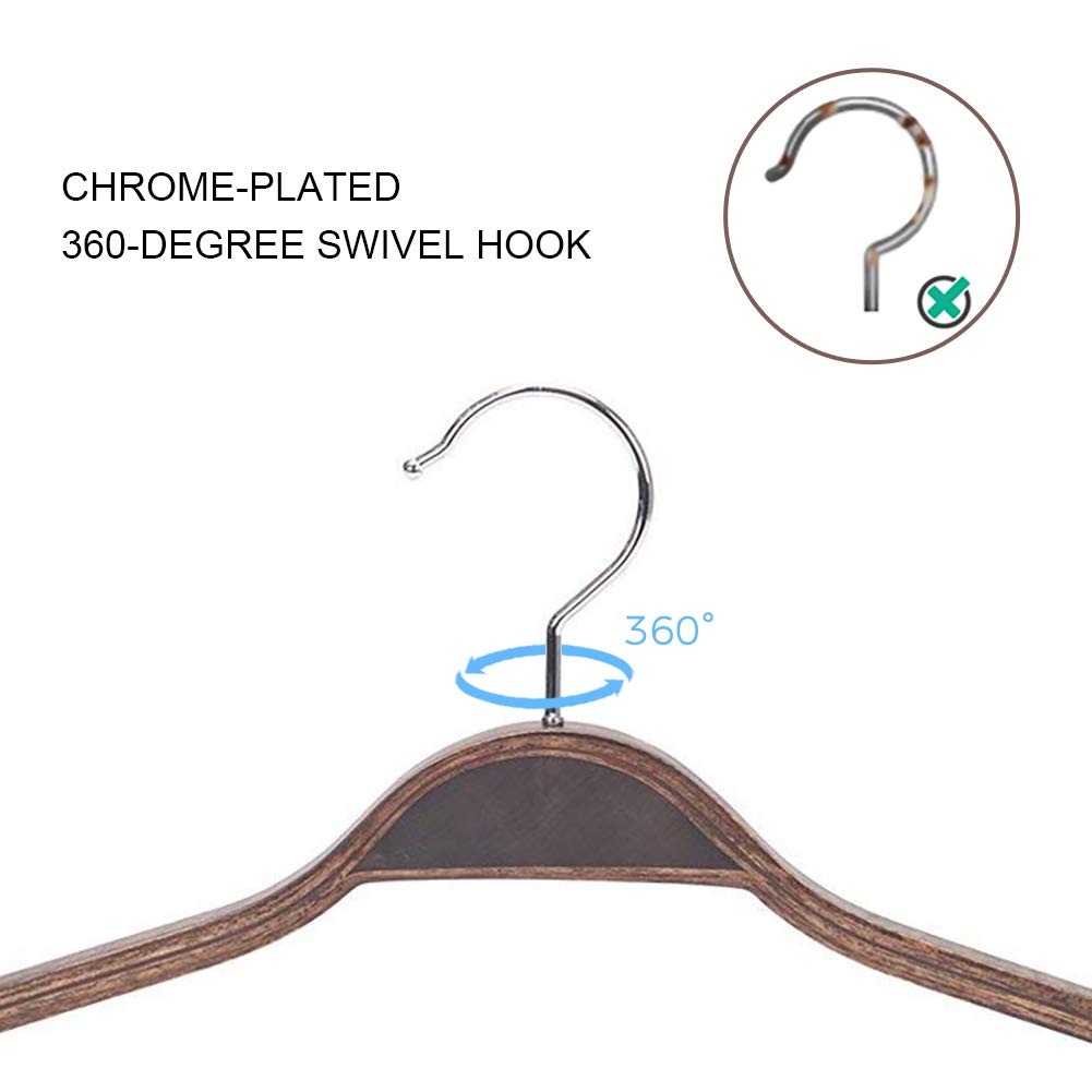 JS HANGER Elegant Wooden Clothes Hangers with Soft Non-Slip Stripes for Coats and Shirts, Retro Finish, 10-Pack