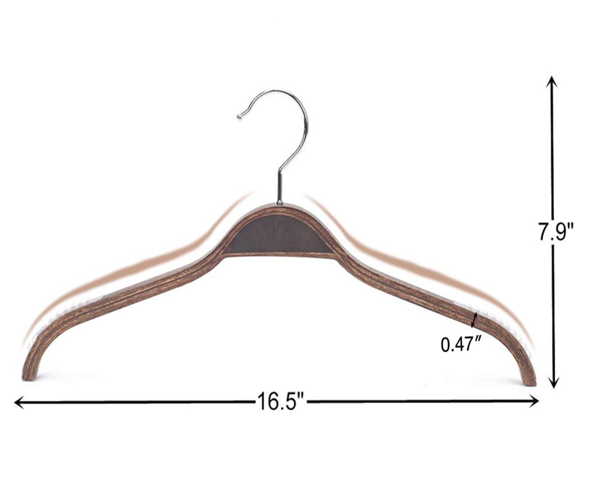 JS HANGER Elegant Wooden Clothes Hangers with Soft Non-Slip Stripes for Coats and Shirts, Retro Finish, 10-Pack