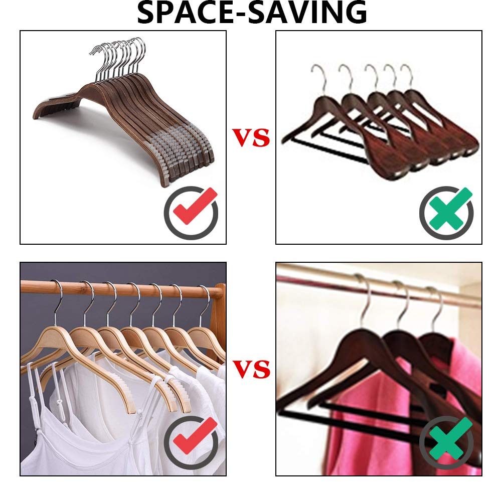 JS HANGER Elegant Wooden Clothes Hangers with Soft Non-Slip Stripes for Coats and Shirts, Retro Finish, 10-Pack