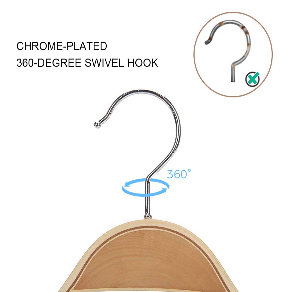 JS HANGER Sturdy Natural Finish Wood Pant Skirt Hangers with 2-Adjustable Clips