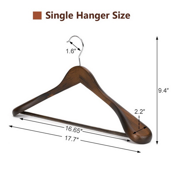 JS HANGER Solid Wooden Extra-Wide Shoulder Suit/Coat Hangers