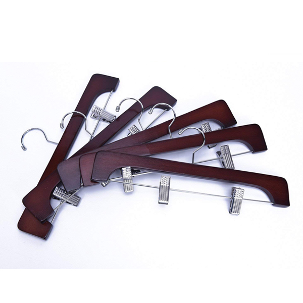 JS HANGER Wooden Hanger with Two Chrome Clips, Walnut 10-Pack