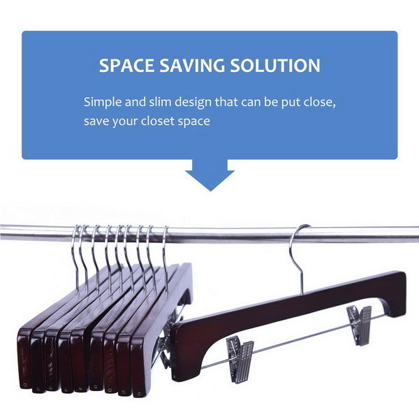JS HANGER Wooden Hanger with Two Chrome Clips, Walnut 10-Pack