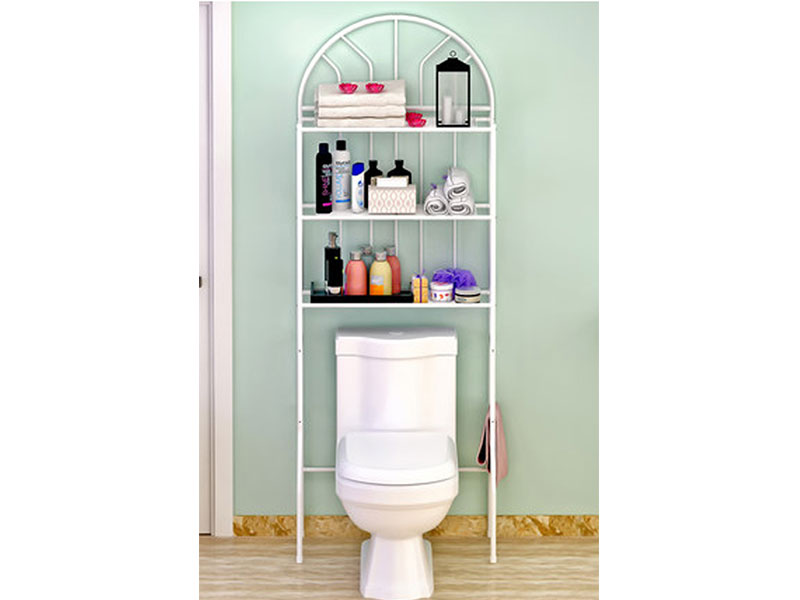 White Iron Tube Frame With Decorative White Powder Coated Rust Resistant Finish Over-the-Toilet Storage
